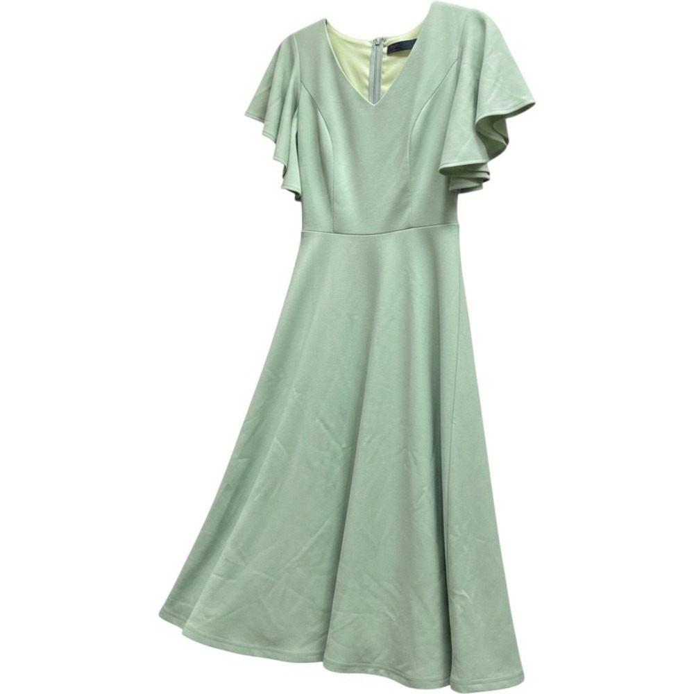 Bridesmay Women Sage Green Flutter Sleeve V-Neck Fit Flare Cocktail Dress Small
